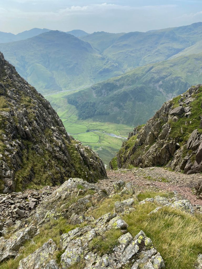 View down the gulley next to Pike of Stickle